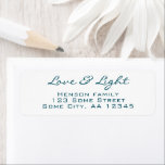 Étiquette Love and Light Script Blue Green Christmas Adresse<br><div class="desc">Love and Light Script Bleu Vert Étiquette de adresse de Noël</div>