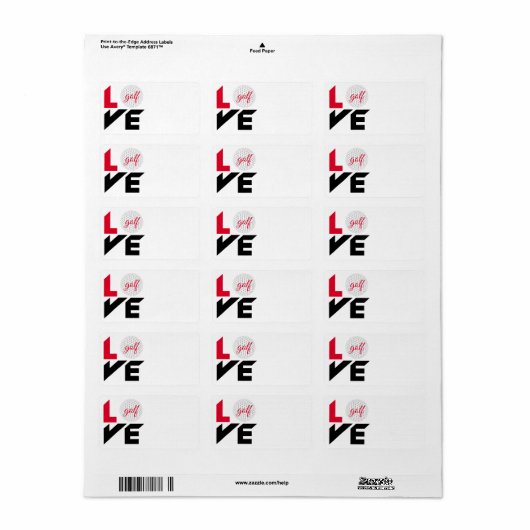 Étiquette Love golf (Feuille entière)