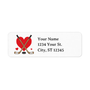 Étiquette Love Heart Hockey Sticks et Puck Adresse de retour