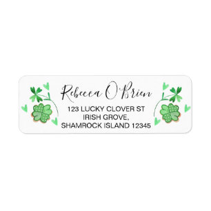 Étiquette Love Heart Lucky Shamrock Adresse de retour