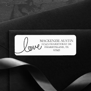 Étiquette Love Heart Script   Adresse moderne gris et blanc