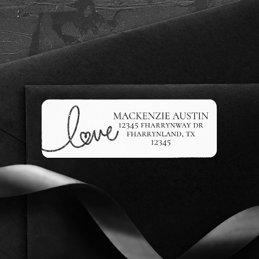 Étiquette Love Heart Script | Adresse moderne gris et blanc