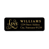 Étiquette Love in Gold Script Black Mariage Adresse de retou (Devant)