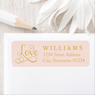 Étiquette Love in Gold Script Blush Mariage Adresse de retou