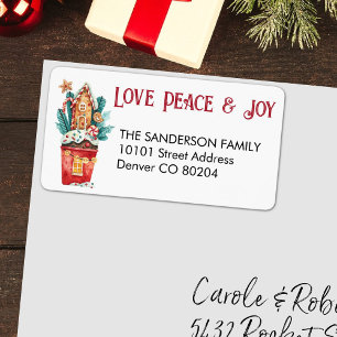 Étiquette Love Peace Joy, Gingerbread House Retour Adresse