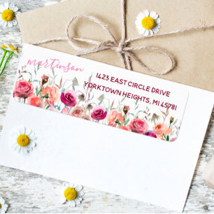 Étiquette Lovely Watercolor Flower Garden Adresse de retour