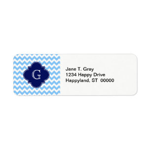 Étiquette Lt Blu Wht Chevron Zigzag Navy Quatrefoil Monogram