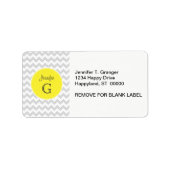 Étiquette Lt Grey Blanc Chevron rond Nom jaune Monogramme B (Devant)
