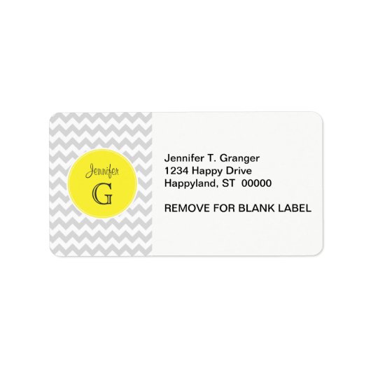 Étiquette Lt Grey Blanc Chevron rond Nom jaune Monogramme B (Devant)