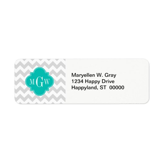 Étiquette Lt Grey What Chevron Turquoise Quatrefoil 3 Monogr (Devant)