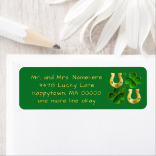 Étiquette Lucky Irish Green Clover Horseshoes adresse de ret