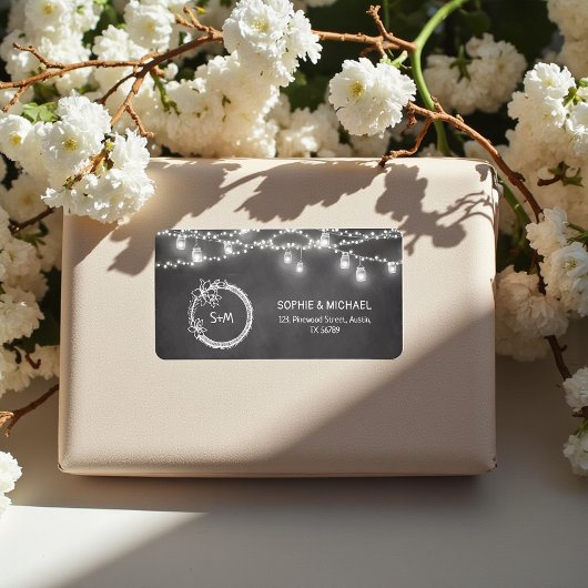 Étiquette Lumières à cordes Mason Mariage noir blanc