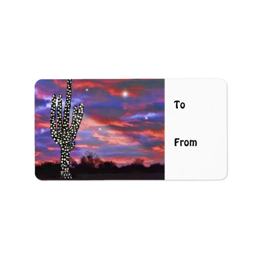 Étiquette Lumières de Noël dans le désert Saguaro Cactus (Devant)