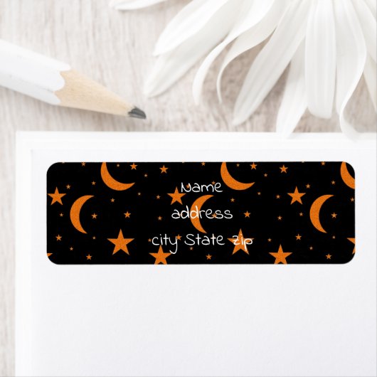 Étiquette lune d'étoiles orange (En situation)