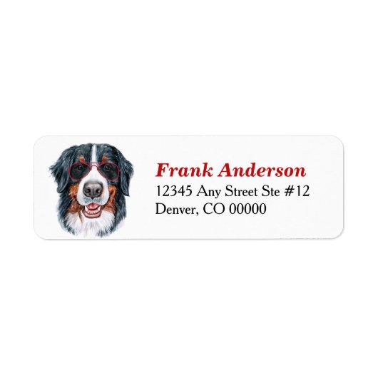Étiquette Lunettes de soleil Bernese Mountain Dog Adresse de (Devant)