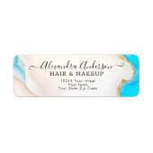 Étiquette Luxe Aqua Gold Marble Holographique Adresse de ret (Devant)
