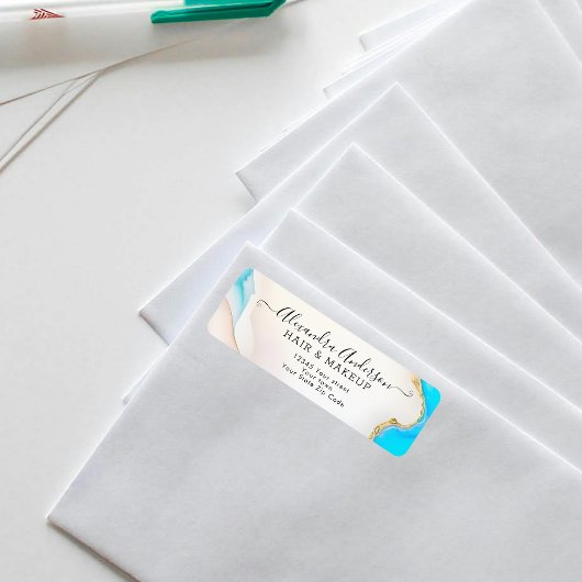 Étiquette Luxe Aqua Gold Marble Holographique Adresse de ret