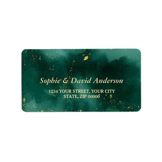 Étiquette Luxe Aquarelle Malachite Mariage Or (Devant)