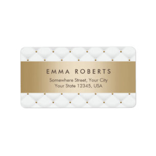 Étiquette Luxe White Diamond Motif Moderne Gold Striped