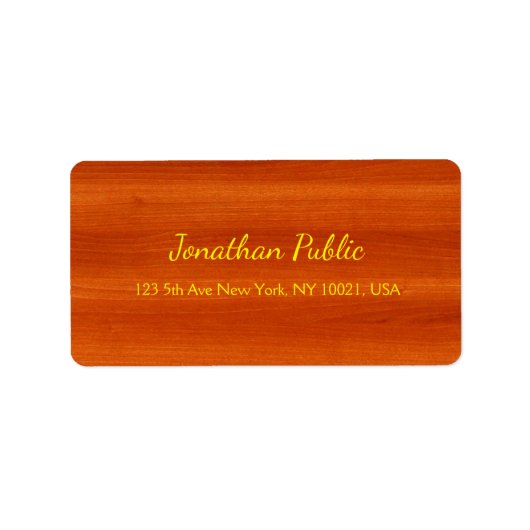 Étiquette Luxueux Walnut Wood Gold Script Adresse élégante (Devant)