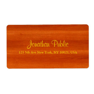 Étiquette Luxueux Walnut Wood Gold Script Livraison élégante