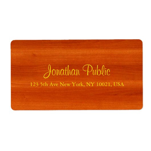 Étiquette Luxueux Walnut Wood Gold Script Livraison élégante (Devant)