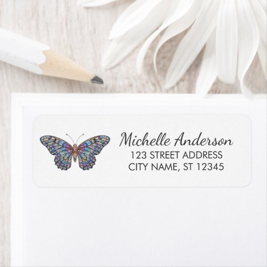 Étiquette Luxury Sparkling Glitter Butterfly Return Address  (En situation)