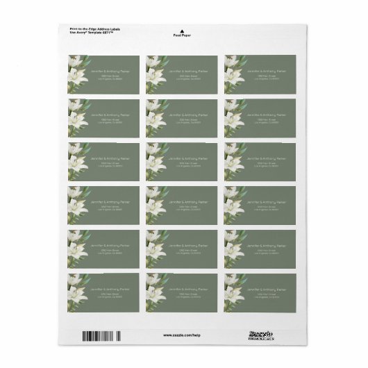 Étiquette Lys blancs (Feuille entière)