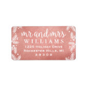 Étiquette M et Mme Monogramme Rose Doré Adresse de vacances (Devant)