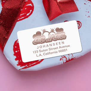 Étiquette M. et Mme Newlysaw White Rose Gold Adresse de reto