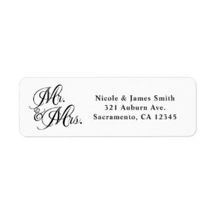 Étiquette M. & Mme Black White Script Faire-part de mariage