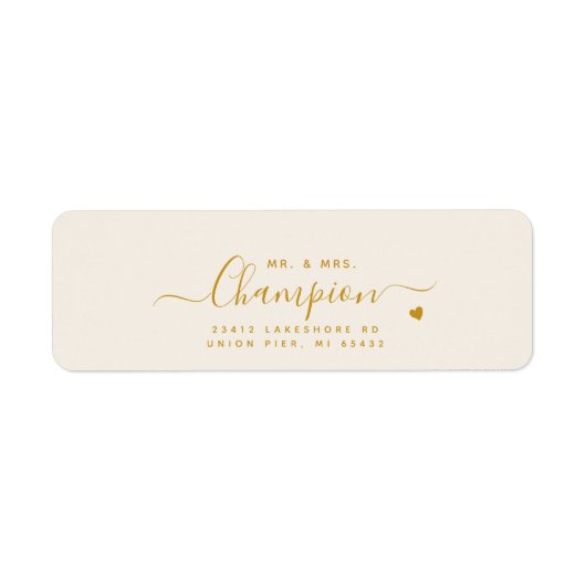 Étiquette M. & Mme Gold Script Mariage Adresse de retour (Devant)