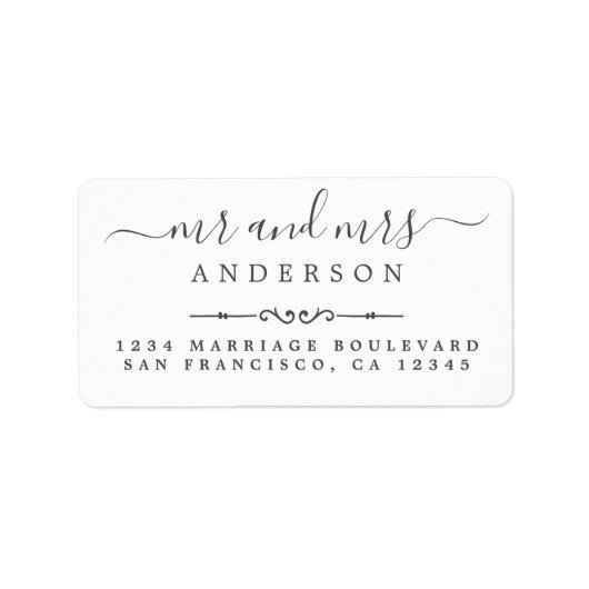 Étiquette M. Mme Script Black White Mariage Adresse de retou (Devant)