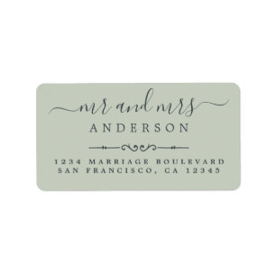 Étiquette M. Mme Script Pastel Green Mariage Adresse de reto