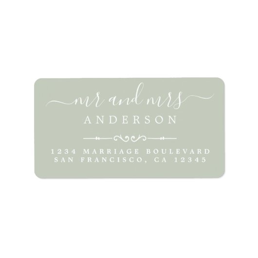 Étiquette M. Mme Script Pastel Green Mariage Adresse de reto (Devant)