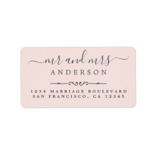 Étiquette M. Mme Script Pastel Mariage rose Adresse de retou