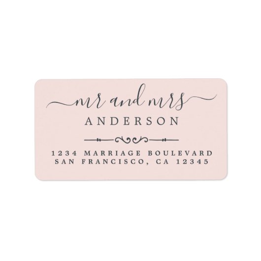 Étiquette M. Mme Script Pastel Mariage rose Adresse de retou (Devant)