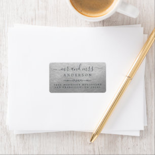 Étiquette M. Mme Script Silver Mariage Adresse de retour