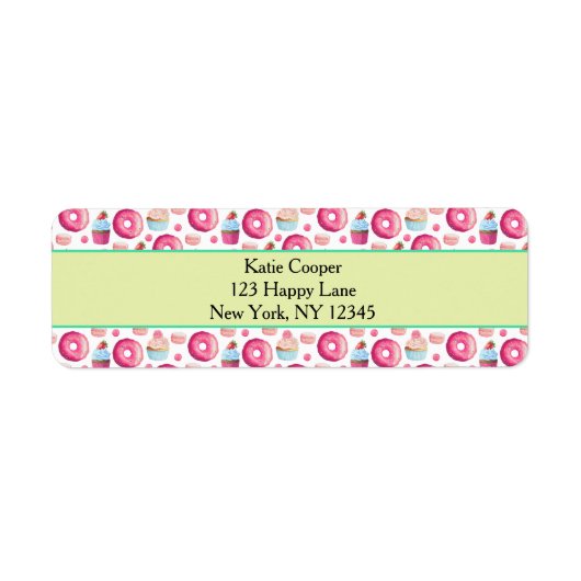 Étiquette Macarons À Bain Et Motif À Cupcake En Aquarelle (Devant)