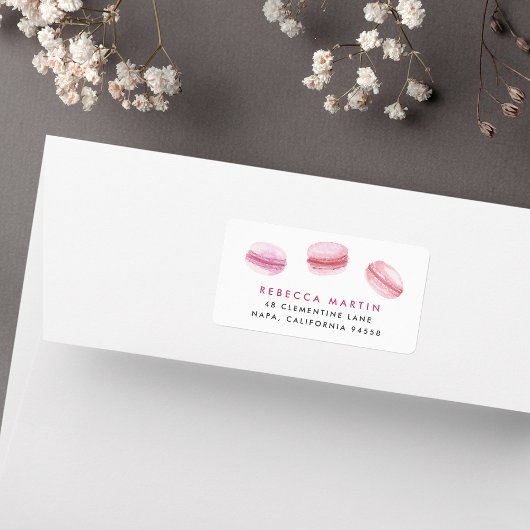 Étiquette Macarons français rose pâle Adresse de retour