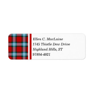 Étiquette MacLaine Clan Red et Sky Blue Scottish Tartan
