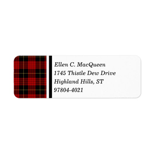 Étiquette MacQueen Clan Tartan écossais noir et rouge (Devant)