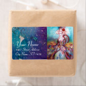 Étiquette MADAME POMPADOUR, vert bleu rose vif (En situation)