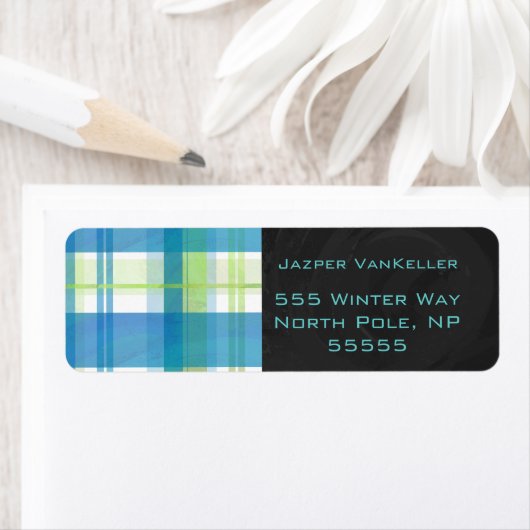 Étiquette Madras Plaid Green et Blue (En situation)