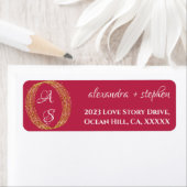 Étiquette Magenta Calligraphie Couple Nom Monogram Mariage (En situation)