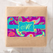 Étiquette Magenta Purple Turquoise Modern Paisley Pattern (En situation)