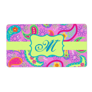 Étiquette Magenta Rose Vert moderne Motif Paisley