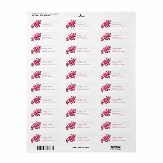 Étiquette Magenta Wild Roses retour (Feuille entière)
