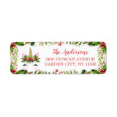 Étiquette Magique Noël Holly Berries Unicorn Adresse (Devant)