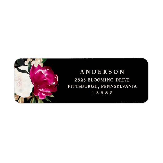 Étiquette Magnolia peint sur noir | MARIAGE (Devant)